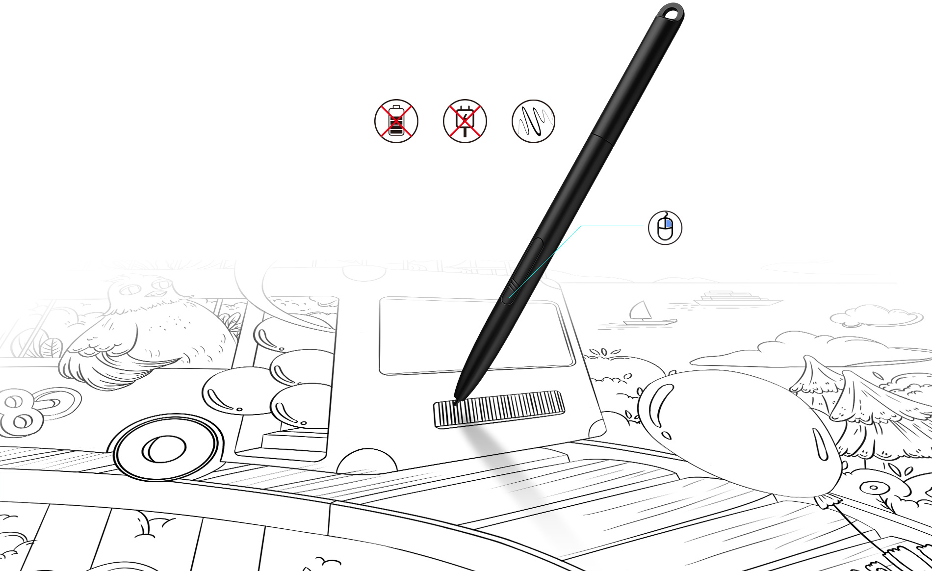 caneta digital Com 8.192 níveis de sensibilidade de pressão